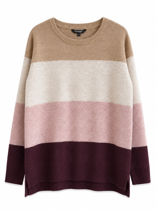 George Sweaters - 4/$20➡️ George Color Block Crewneck Sweater – Tan, Pink, Plum – Medium GUC